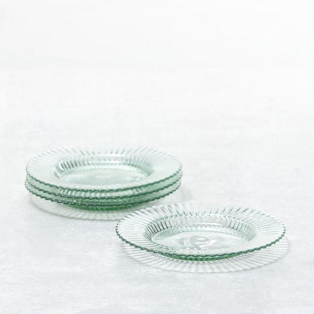 Fluted Glass Dessert Plate, Set of 4 - Green
