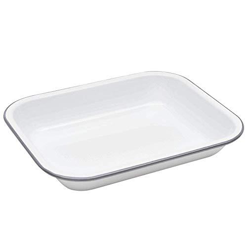 Enamelware Open Roaster, 10.5 x 8 inches, Vintage White/Grey (Single)