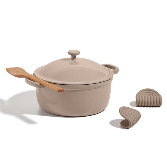 Our Place Cast Iron Perfect Pot | 6-in-1 Multifunctional 5.5 Qt. Toxin-Free Enameled Dutch Oven with Self-Basting Lid | Hot Grips & Beechwood Scraper | Induction Cooktop and Oven Safe | Steam