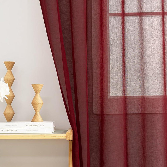 Sheer Curtains 84 inch Length 2 Panels Set, Semi Sheer Privacy Curtain Drapes, Burgundy Rod Pocket Window Treatments Voile Curtains for Windows Living Room Bedroom Sunroom French Doors, 52"W x 84"L