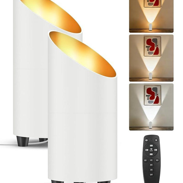 Abovizo 2 Pack Uplighting Indoor, 7W LED Floor Can Lights with Remote, 5.9ft Cord Plug-in Spotlight for Indoor Plants, Wall & Art, 3 Color Temps, Auto-Loop Timer, Memory Function, Non-replaceable Bulb