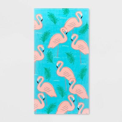 Printed Flamingo Beach Towel Turquoise - Sun Squad™