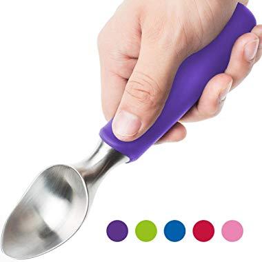 SUMO Ice Cream Scoop: Solid Stainless Steel - Non-slip Rubber Grip - Dishwasher Safe [Purple]