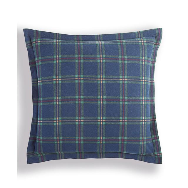 Martha Stewart Collection Holiday Flannel Navy Plaid Sham, European, Created For Macy's