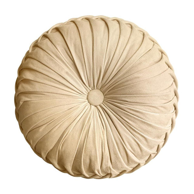 Teieas Round Throw Pillow Velvet Home Decoration Pleated Round Pillow Cushion for Couch Chair Bed Car Grey (Apricot)