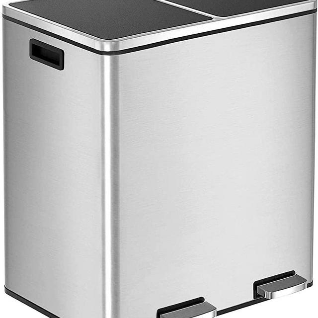 Tiptiper Kitchen Trash Can, 16 Gallon Rubbish Bin, 2 x 30L Classified Recycle Garbage Bin with Removable Inner Buckets and Soft - Close Lid