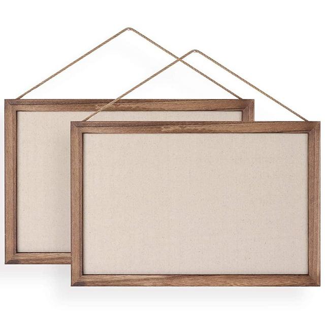 Emfogo 16x11 Wood Bulletin Boards with Linen Wall Bulletin Board for Home Kitchen Office Decorative Hanging Pin Board Frame Cork Board Light Bulletin Boards for Bedroom Pack of 2 (Carbonized Black)