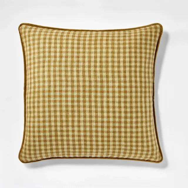 20"x20" Gingham and Velvet Reverse Throw Pillow Olive - Threshold™ designed with Studio McGee