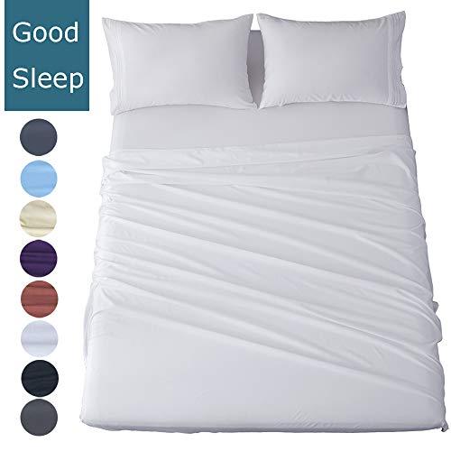 King Size Bed Sheets Set Microfiber 1800 Thread Count Percale Super Soft and Comforterble 16 Inch Deep Pockets Wrinkle Fade and Hypoallergenic - 4 Piece (White, King)