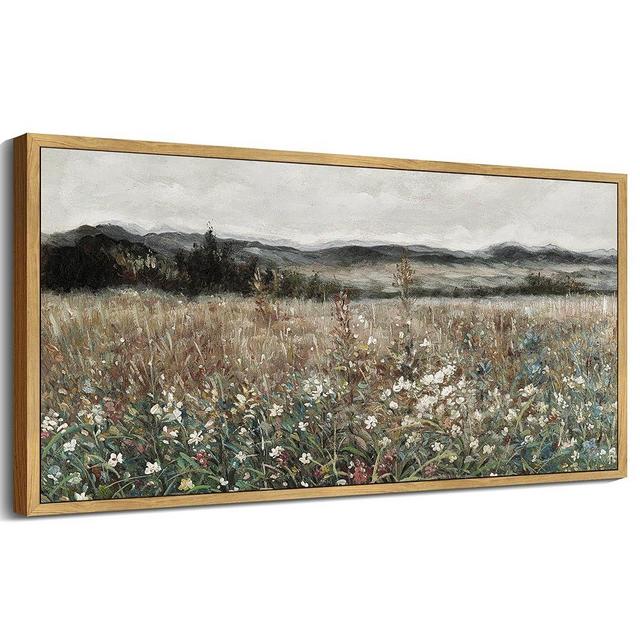SHENIFY Vintage Landscape Framed Wall Art Meadow Flowers Farmhouse Decor Retro Classic Painting for Hallway Bedroom Living Room Dining Room - 20x40in Natural Framed