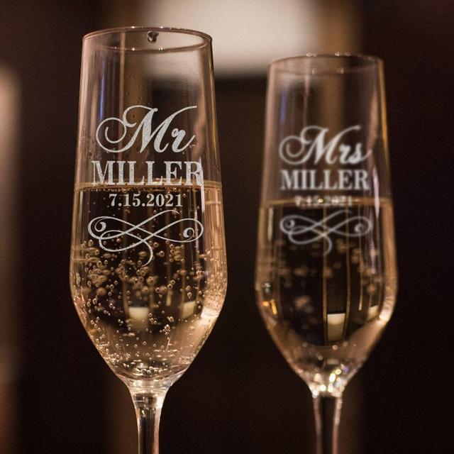 Custom Wedding Champagne Flutes, Mr. and...