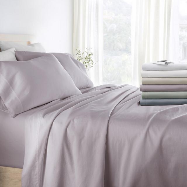300 Thread Count 100% Cotton 4 Piece Solid Sheet Set Sateen Weave - Becky Cameron, Mauve, Queen