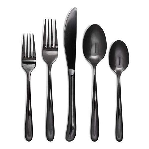 Craft & Kin Flatware Set, Hand-Forged Black Silverware Set, Classic Heirloom Luxury Black Flatware | Premium Quality Pure Stainless Steel Cutlery Set, Mirror Polished Dinnerware Set (20-pc, Set for 4)