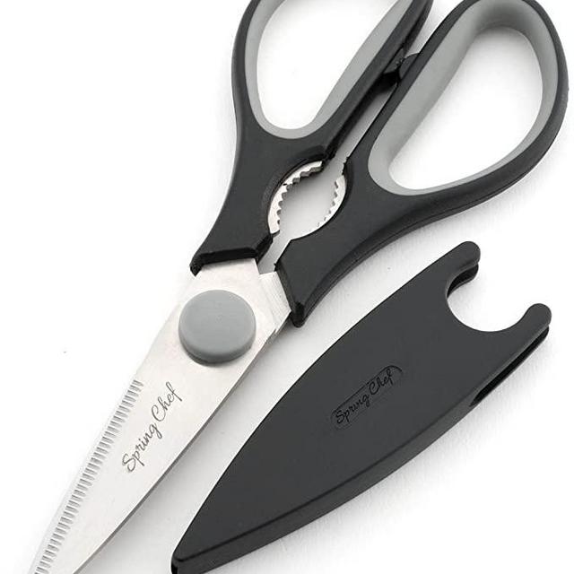 Kitchen Shears with Blade Cover, Stainless Steel Scissors for Herbs, Chicken, Meat & Vegetables, Black