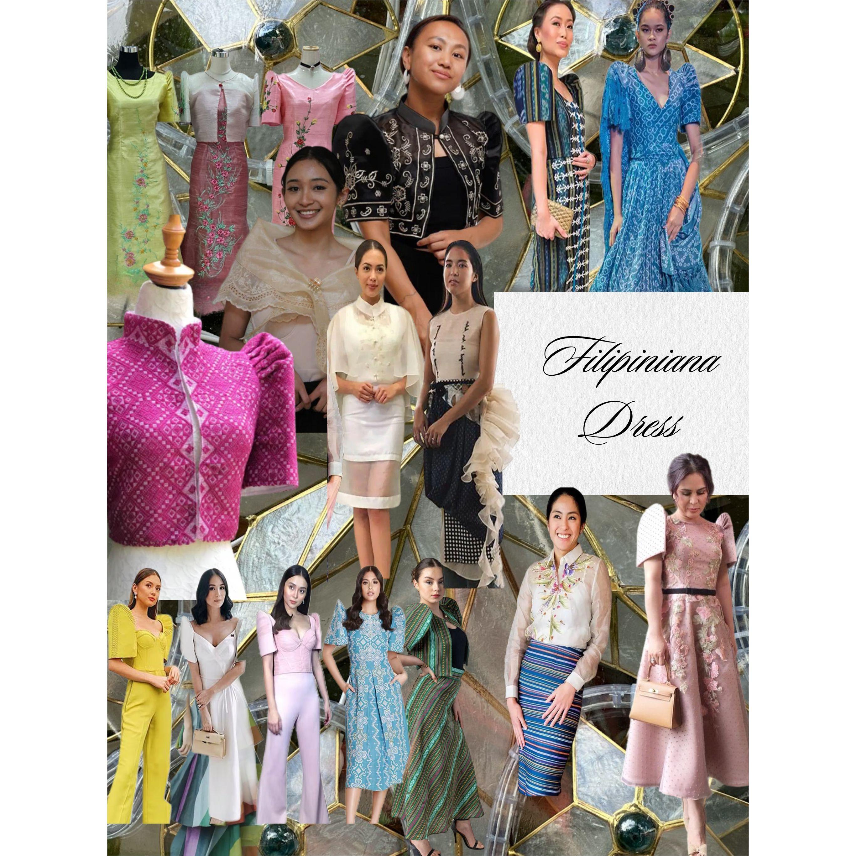 Women's Filipino attire - modern variations and traditional shown.