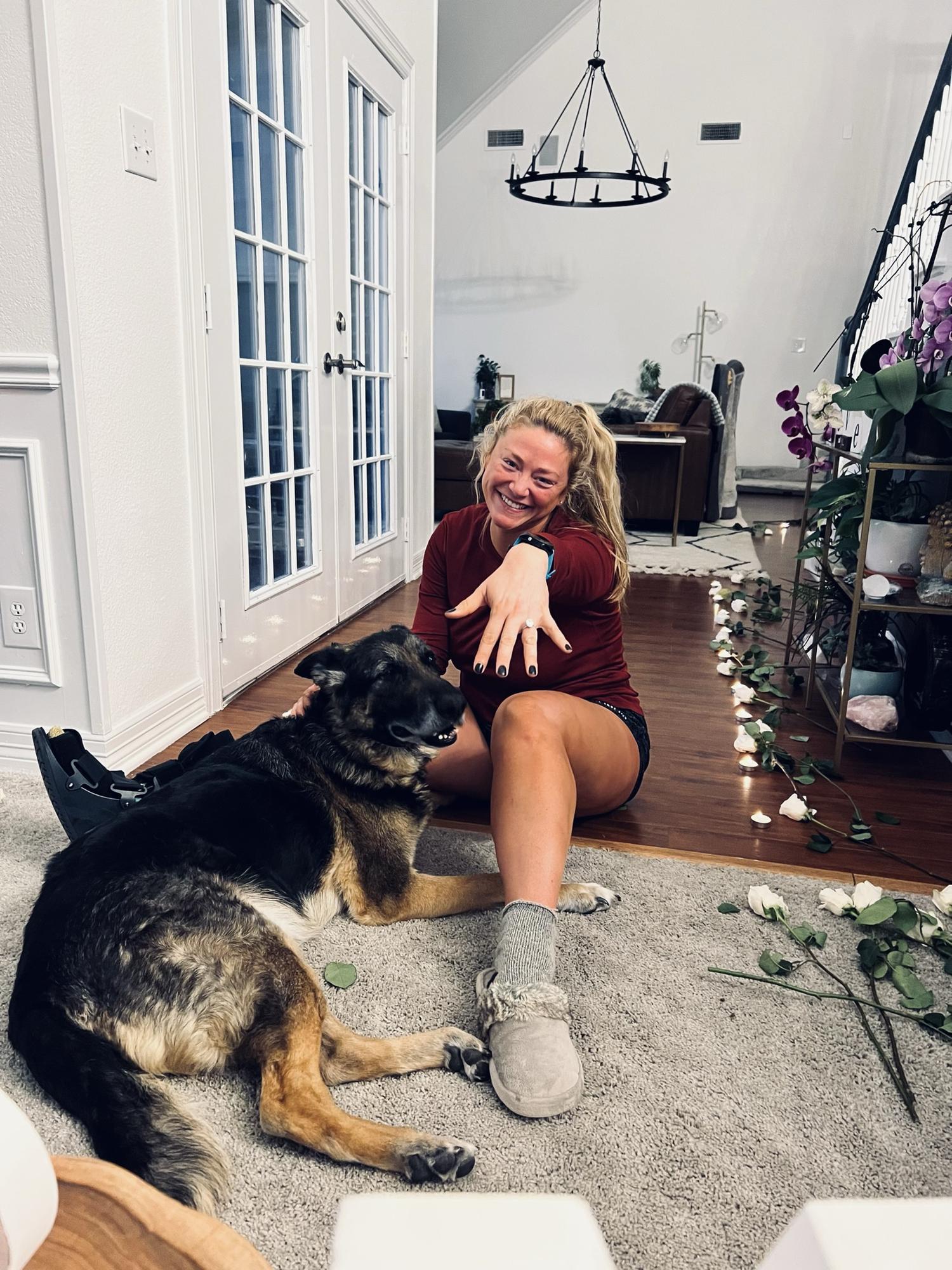Ryan proposed at home in the early morning so the candles would be bright & with Miranda's favorite fur baby