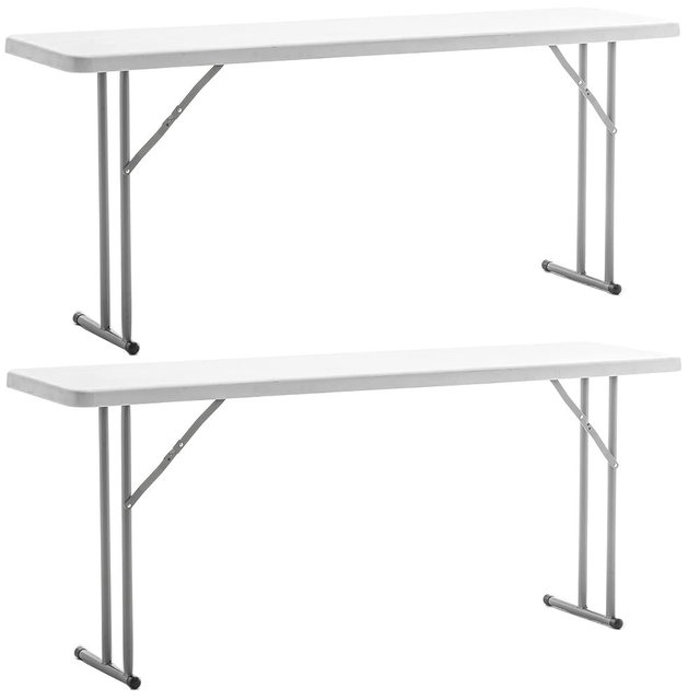 BTEXPERT 6-Foot - 72" Long White Granite Plastic Folding Seminar Training Table Portable 18" Wide Narrow, 29" High, Events Indoor Outdoor Lightweight Set of 2