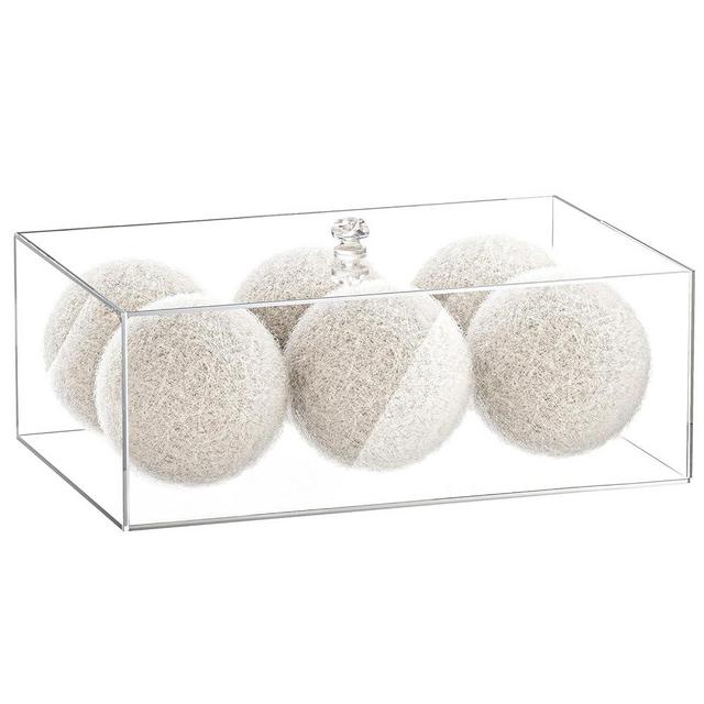 Dryer Ball Holder for Laundry Room ,Acrylic Laundry Pods Container with Lid,Dryer Balls Dispenser,Laundry Room Organization and storage Box for Laundry Pods,Clips,Dryer Balls and Sheets (No Balls)