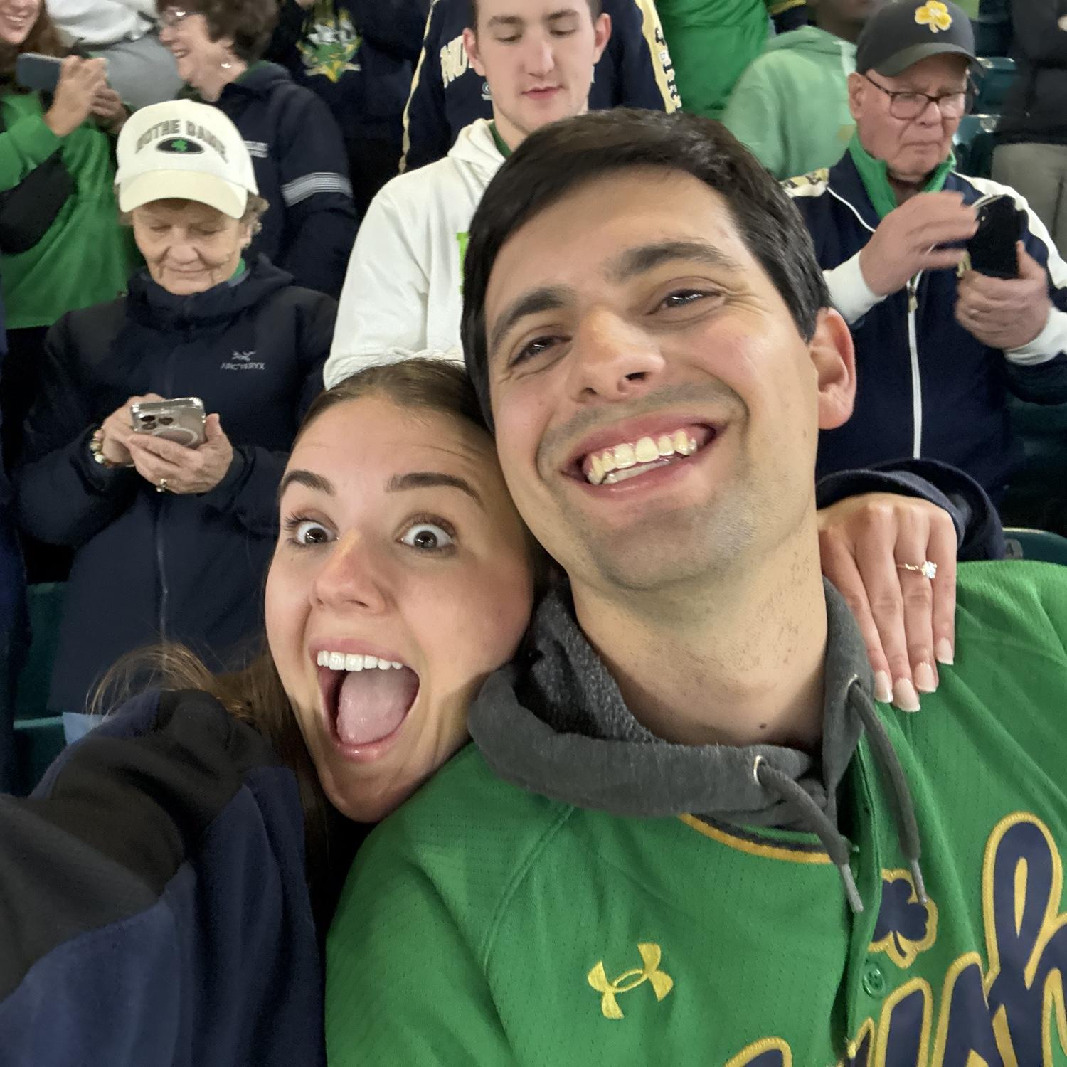 Notre Dame winning the Orange Bowl! "Best day of my life!" says Rachel, just two weeks after her engagement day.