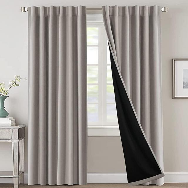 100% Blackout Curtains for Bedroom with Black Liner Full Room Darkening Curtains 96 Inches Long Thermal Insulated Back Tab/Rod Pocket Window Treatment Drapes for Living Room, Warm Taupe, 2 Panels