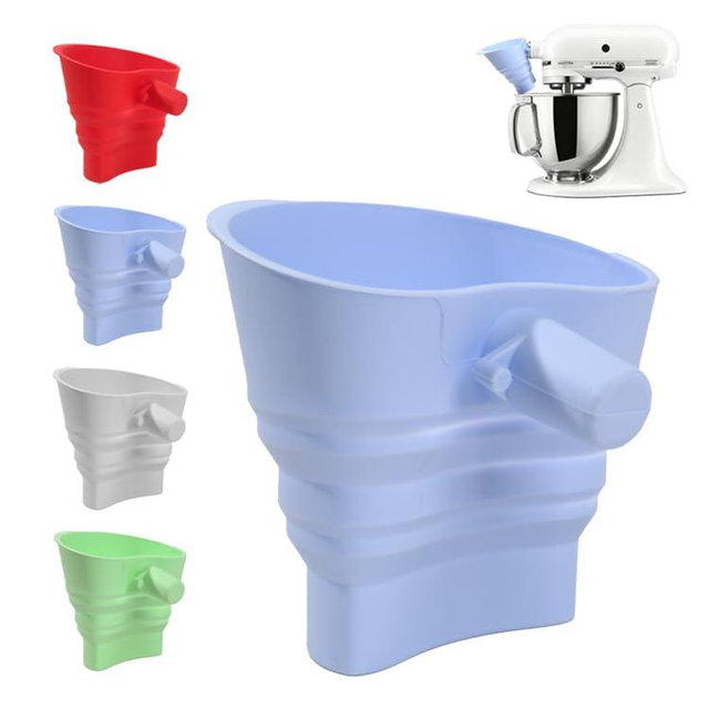 SEP SHIZHI Foldable Flour Funnel for Kitchen Aid Standing Mixer, Silicone Stand Mixer Attachment Compatible with KitchenAid Artisan KSM150 5-Quart Tilt-Head, Cookie Countess Funnel Accessory, Blue
