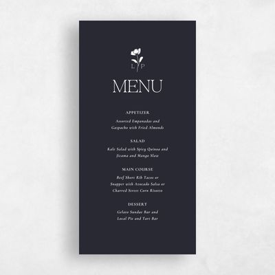 Ebony, Black Wedding Menu - Kendall