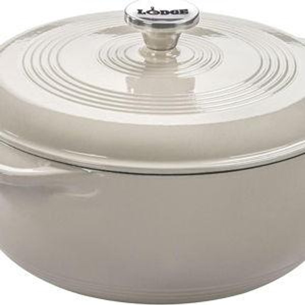Lodge Essential Enamel Cast Iron Dutch Oven 6 Quarts - Perfect for Bread Baking, Braising, Marinating & Slow Cooking, Features Moisture-Sealing Lid & Dual Handles, Kitchen Essentials, Oyster White