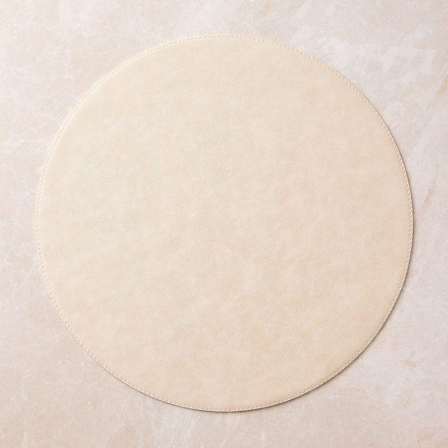 Easy-Care Round Leather Placemat, Ivory, Set of 4