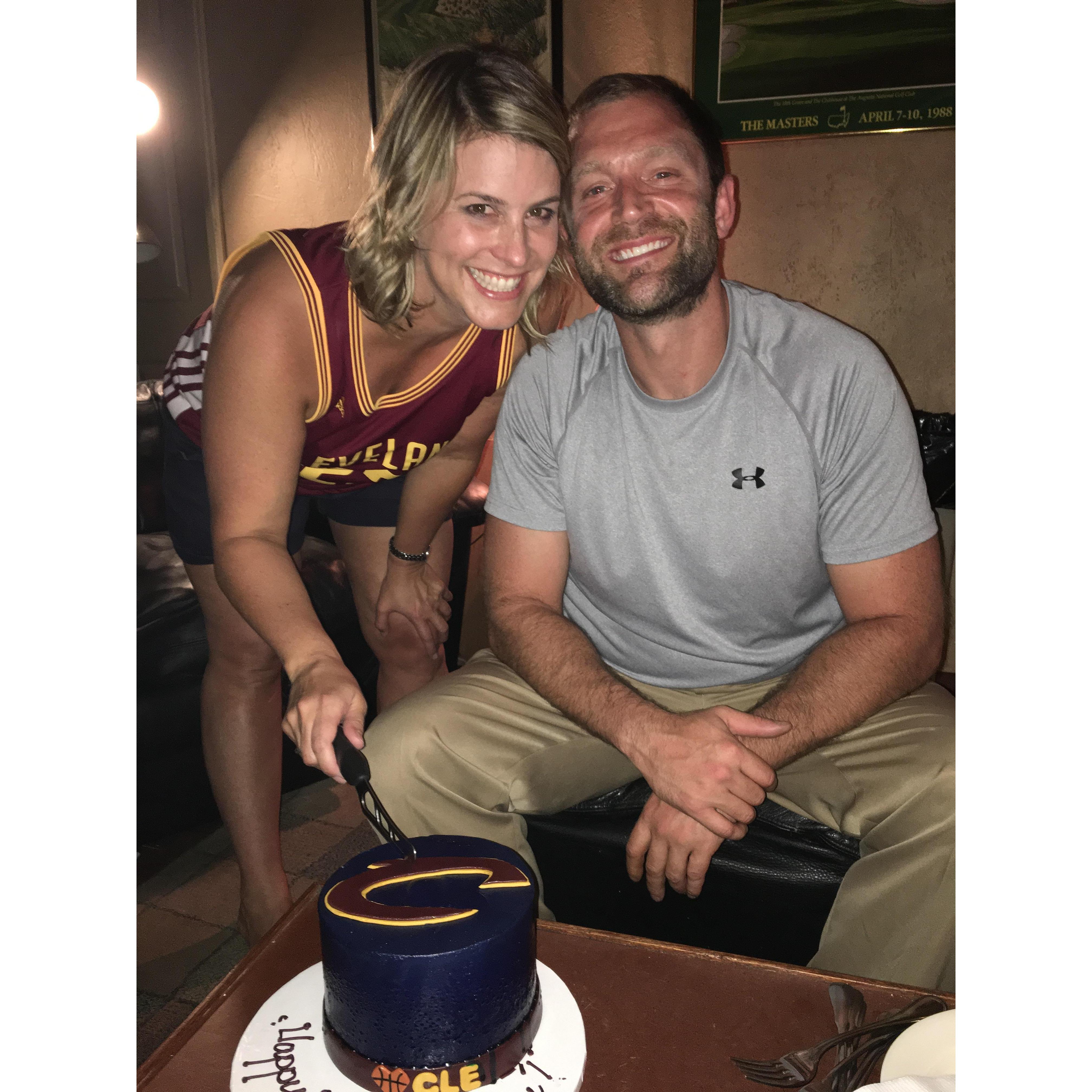 Night of the Cavs Championship WIN when I finally cut the custom Cavs birthday cake Jeff had made for me. It was my good luck charm!