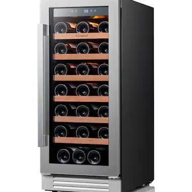 Ca'Lefort - 15" Wine Cooler Refrigerator, 33 Bottles Wine fridge, 40-65°F, Glass Door, 3LED, Built-In/Freestanding, 3.0 cu. ft - Stainless Steel