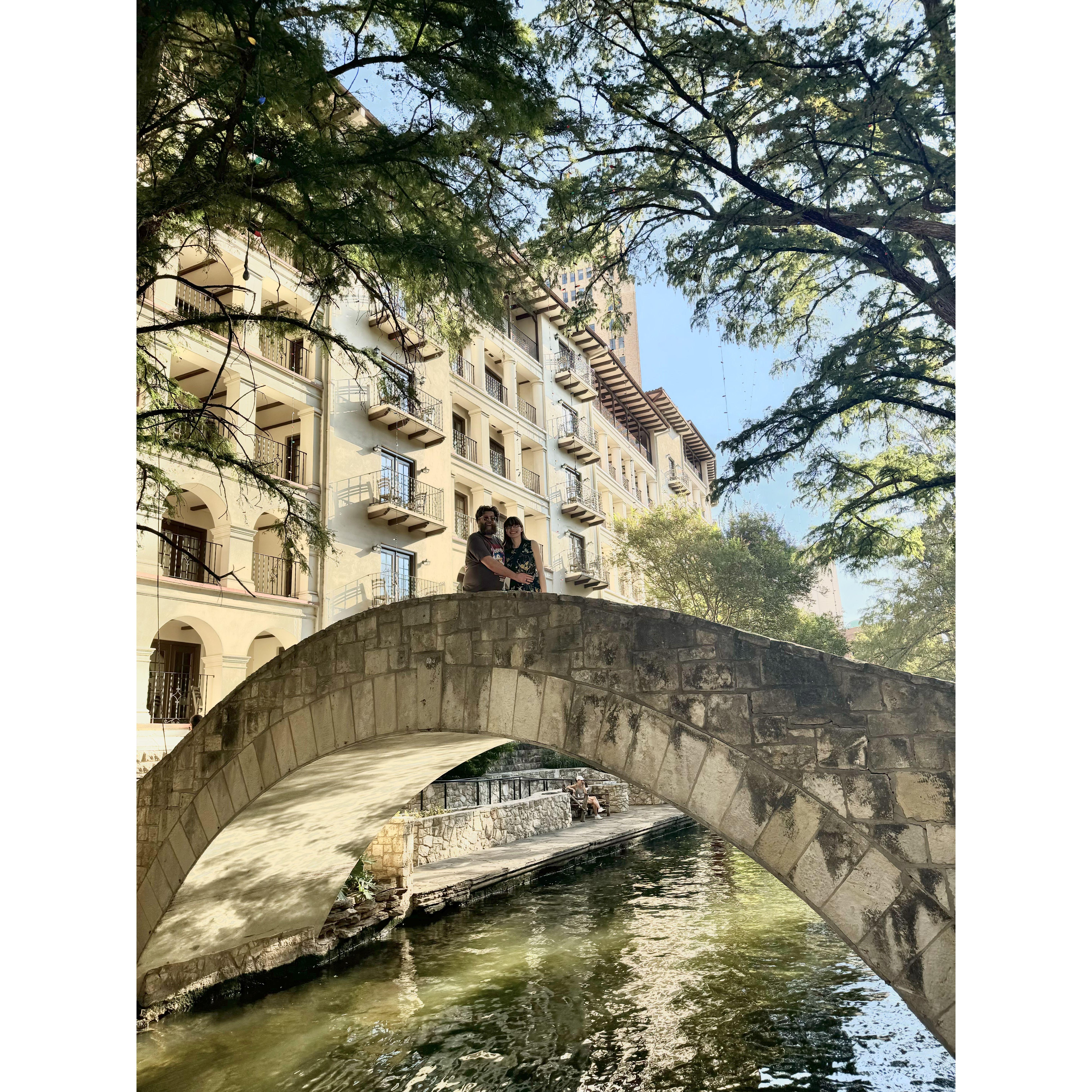 Us on the Selena Bridge at the Riverwalk in San Antonio - October 2024