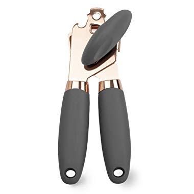 Cook with Color Manual Rose Gold Quality Stainless Steel Can Opener with Durable Anti Slip Good Grip Handles and Large Knob with Built In Bottle Cap Opener (Charcoal)