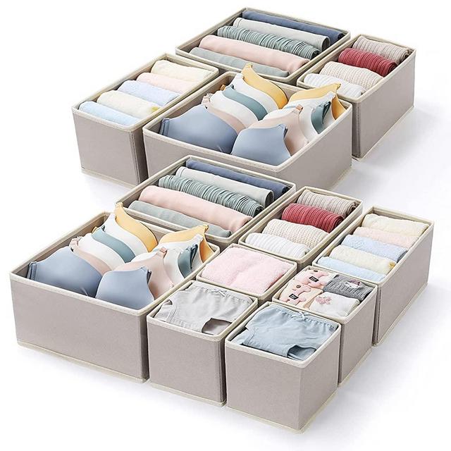MONINXS Clothes Drawer Organizers, 12 Pack Closet Dresser Drawer Organizers, Baby Clothes Organizer, for Underwear Bras Clothes Storage, Beige