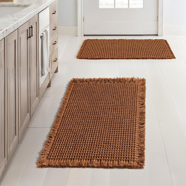 MIULEE Set of 2 Waffle Bathroom Rugs, Fall Boho Bath Rugs Non Slip Washable, Super Absorbent Bath Mats, Ultra Soft Rubber Backed Shower Mats for Bathroom Floor, Tub and Shower, Terracotta, 17x24 Inch