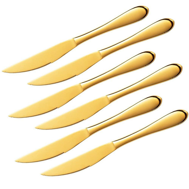 culterman Gold Steak Knives, Steak Knife Sets Stainless Steel 6 Piece Set.Dishwasher Safe (Gold)