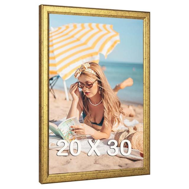 20x30 Solid Wood Frame Gold, Ornate Natural 30x20in Picture Poster Frame, Modern Golden 20 x 30inch Gallery Wall Pic Photo Frame with HD Plexiglass, Horizontal Vertical Wall Mounting Display 1pcs
