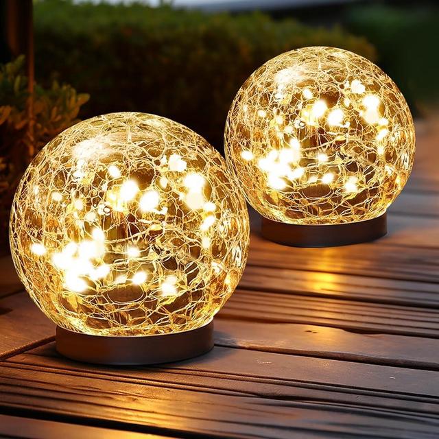 JKIMK Solar Globe Lights Outdoor Waterproof-Solar Balls for Garden-Cracked Glass Ball Solar Lights Outdoor-Solar Orbs for Outside-Outdoor Decorations for Patio and Yard Lawn Backyard Decor