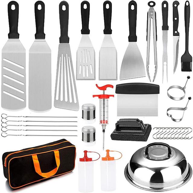iRabey Griddle Accessories Kit, 40 Pcs Griddle Grill Tools Set Professional Stainless Steel Grill BBQ Spatula Set, Blackstone Griddle Utensils Kit with Storage Bag for Men Women Outdoor Camping