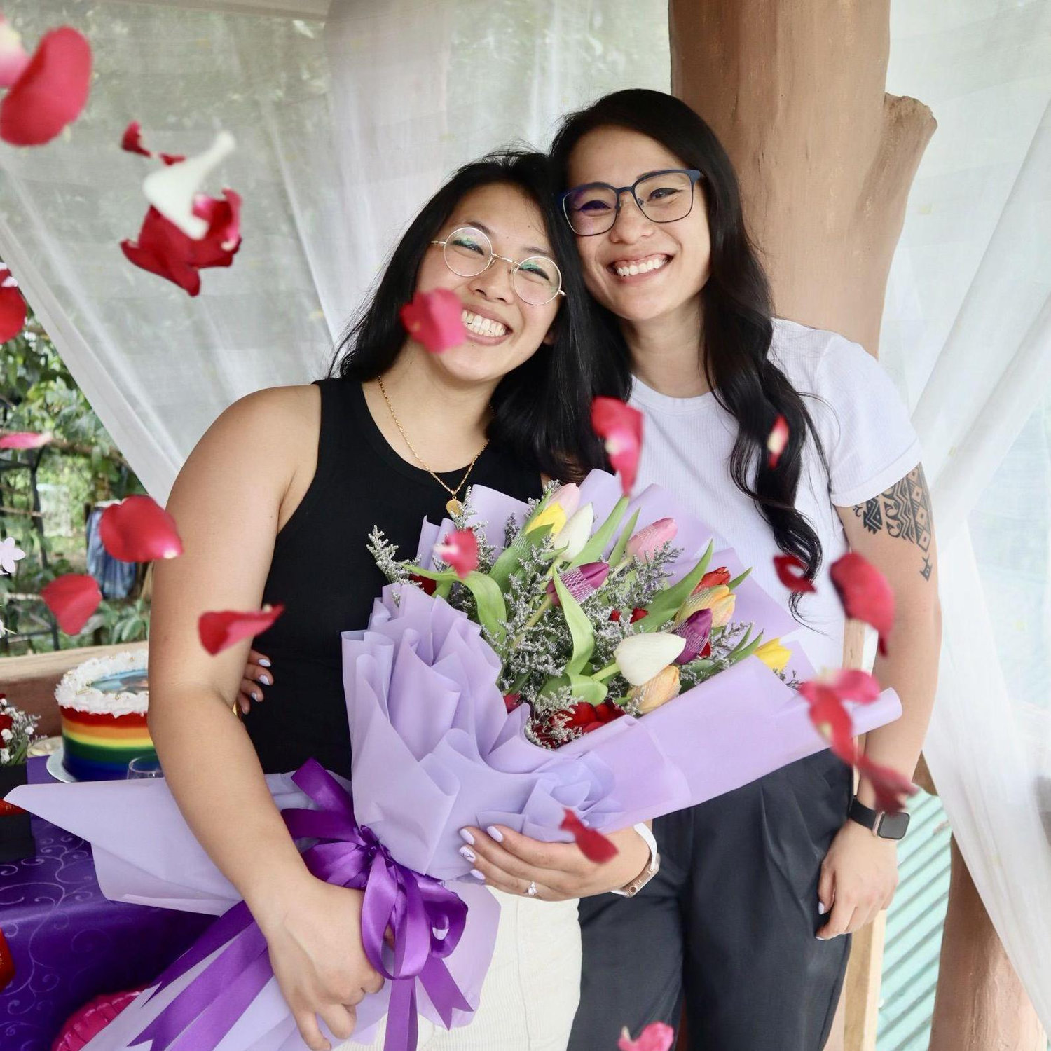 Post proposal! Jojie( J's mom) went out of her way to find these tulips for C! It made the moment that much more special.