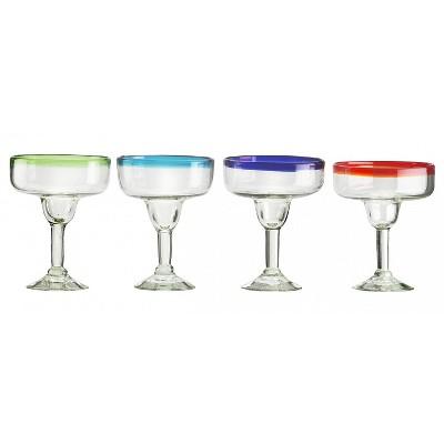 Amici Home Authentic Mexican Handmade Baja Margarita Glass, 15oz, Assorted Set of 4
