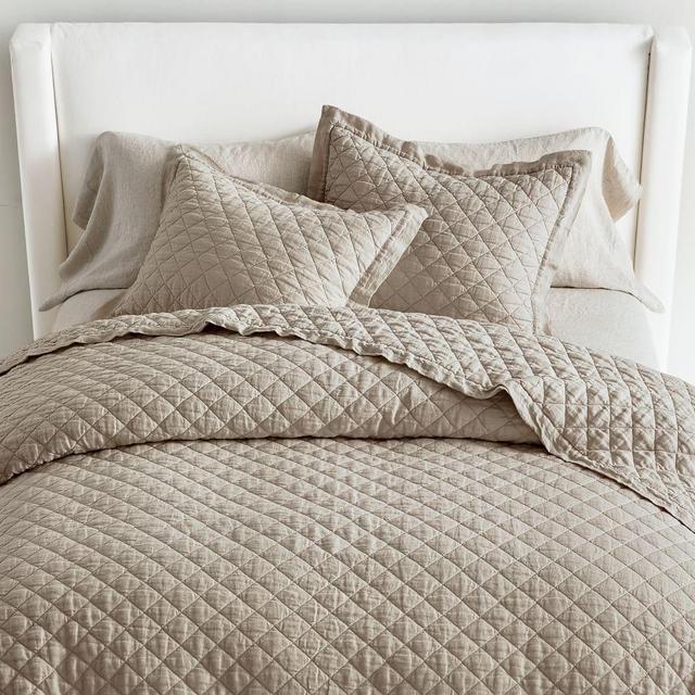 Dark Flax Belgian Flax Linen Diamond Quilt, Full/Queen