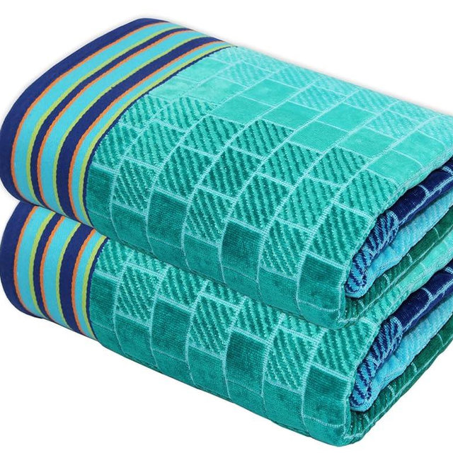 COTTON CRAFT Oversized Beach Towels - 2 Pack XXL 35x84 - The Big Kahuna 7 Foot Extra Large Beach Blanket Towel - Big & Tall - 100% Cotton Jacquard Velour Soft Luxury Towel - Pool Bath - Blue Tiles