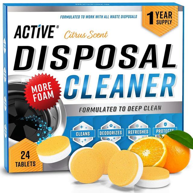 Garbage Disposal Cleaner Deodorizer Tablets - 24 Pack, New Powerful XL Foaming Tablet - Fresh Citrus Foam Sink Garburator, Disposer Freshener, Natural Kitchen Drain Cleaning Care - 1 Year Supply