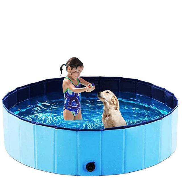 Exciting Foldable Pet Swimming Pool – Size XXL 63inch Portable Dog Pet Bath Wash Tub - Collapsible Pets PVC Bathing Tub – Hard Plastic Outdoor Kiddie Bathtub for Dogs, Cats, Baby, Children & Kids