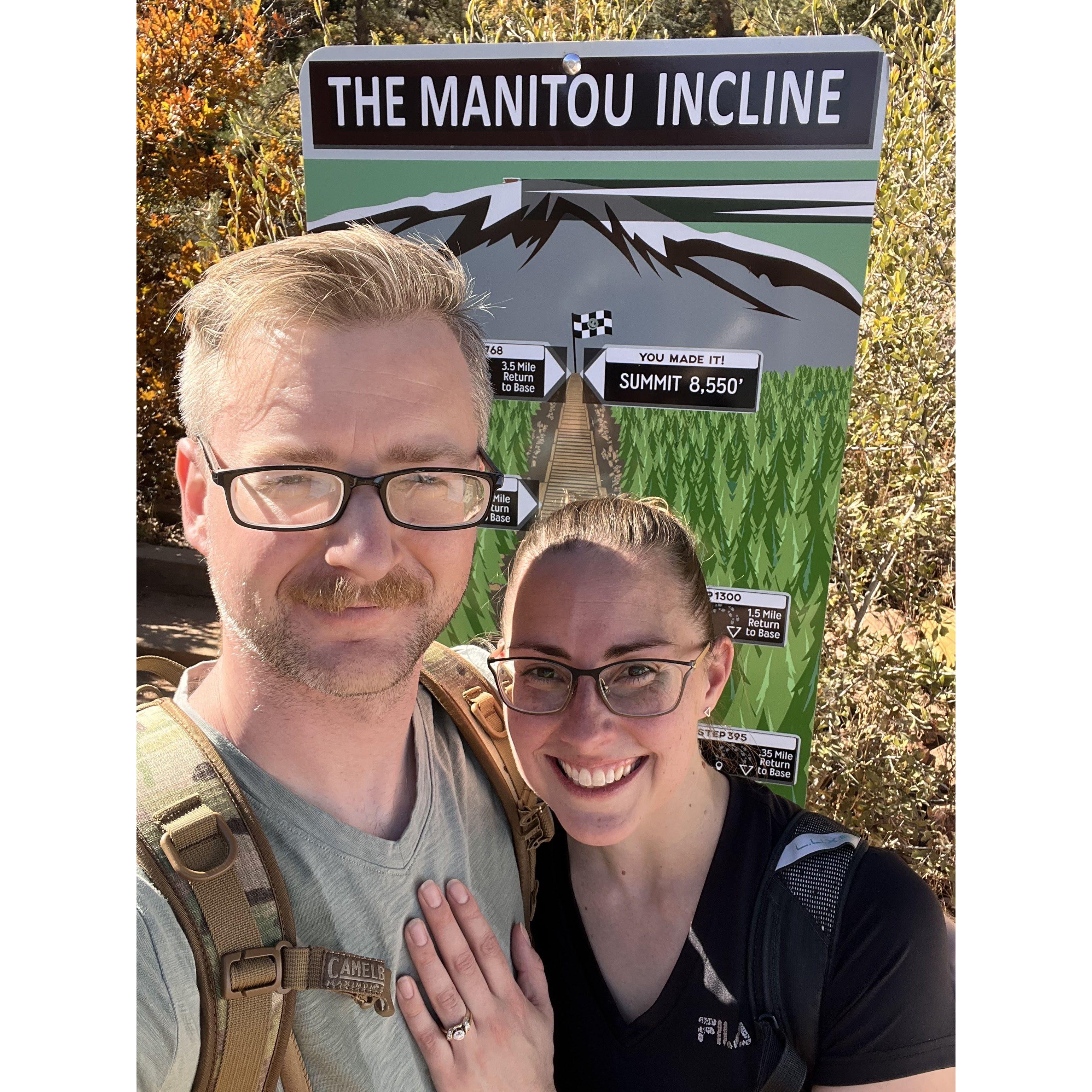 We got engaged at the top of the Manitou Incline!