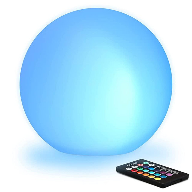 Mr.Go 8-inch Ultra-fun LED Glowing Ball Light w/Remote, RGB Color Changing Globe Mood Lamp, 16 Colors 8 Brightness 4 Lighting Modes, IP65 Waterproof, Rechargeable & AC Adapter Power,Stunning Light Orb