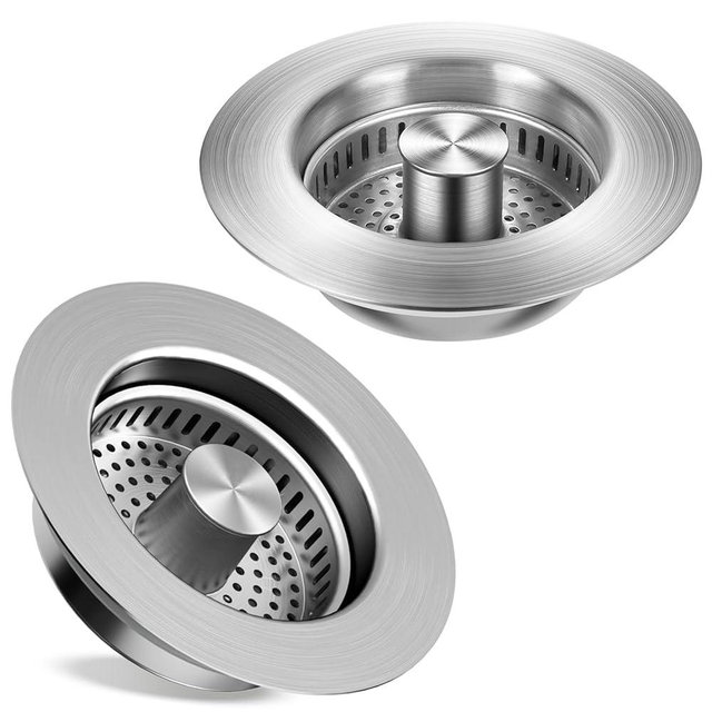 Kitchen Sink Drain Strainer 2 Pack, 304 Stainless Steel Pop Up Sink Stopper, Anti-Clogging Sink Drain Strainer for US Standard Kitchen Drain