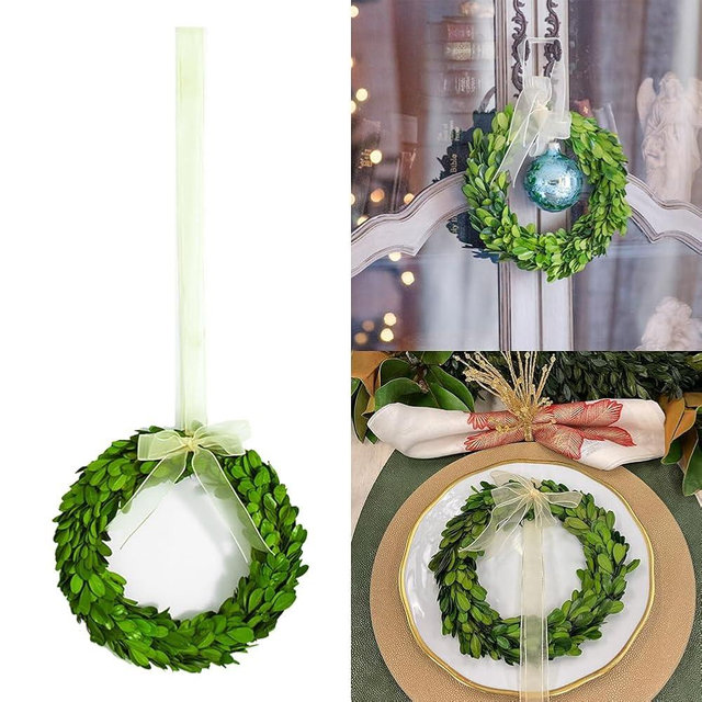 BOXWOOD VALLEY Boxwood Wreath Preserved Round Boxwood Wreath, Door Wall Hanging Window Wedding Party Decoration Farmhouse Decor (Mini 8 inch (2 Packs)