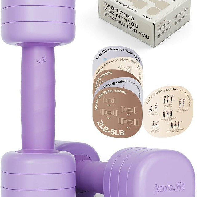 kure.fit Adjustable Dumbbell Set｜2LB 3LB 4LB 5LB Light Hand Weights for Women｜One-Twist Weight Adjustment｜Non-Slip Curved Grip Handle｜Free Weights for Home Gym, Rehab, Pilates, Yoga, Strength Training