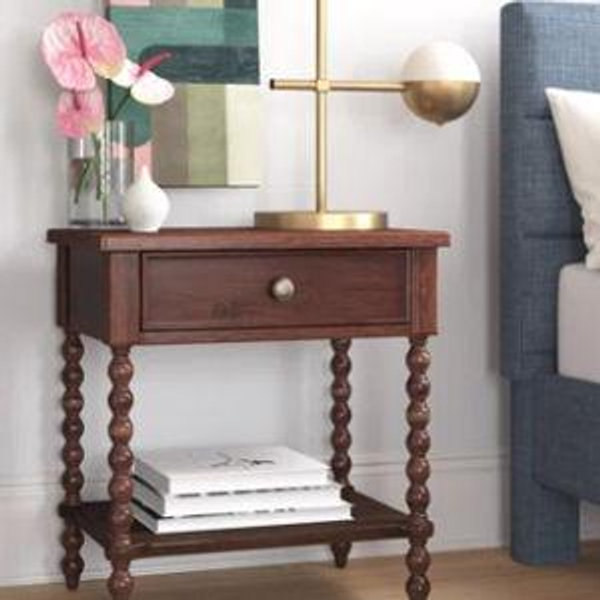 Madison Park Signature Beckett Turned Wood Spindle Nightstand with Drawer & Shelf | Wayfair